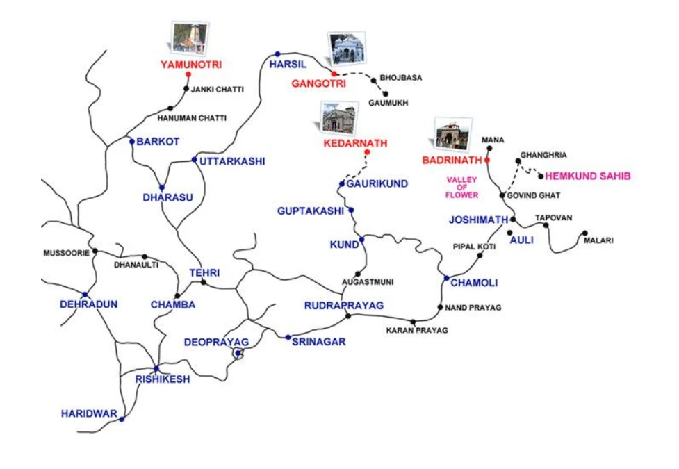 Chardham Yatra by Road From Haridwar Route Map